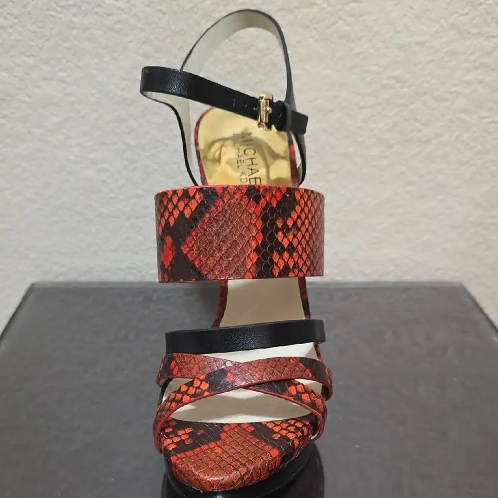 MICHAEL Michael Kors Mandarin and Black Snakeskin Heels